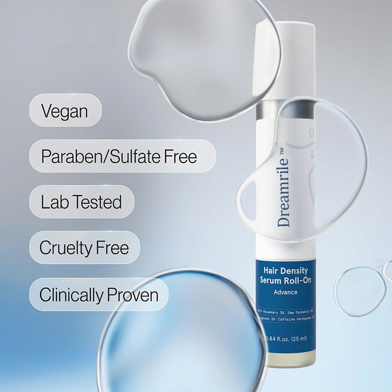 Dreamrile Advanced Hair Density Roll-On Serum 25 ml | 5% Saw Palmetto, 3% Rosemary, 1% Caffeine Herbasome & 3% Fenugreek | Scalp Serum for Reduced Hair Fall | Men & Women
