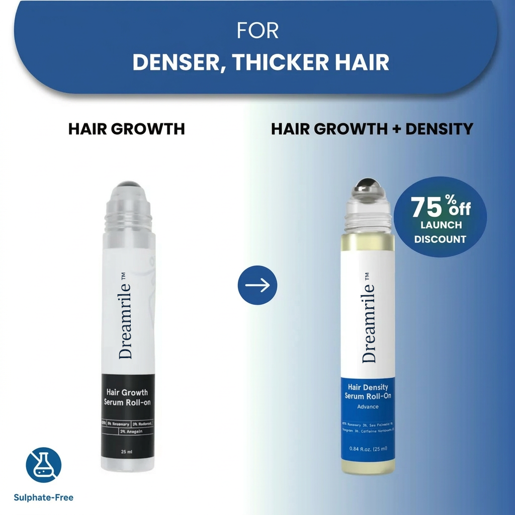 Dreamrile Advanced Hair Density Roll-On Serum 25 ml | 5% Saw Palmetto, 3% Rosemary, 1% Caffeine Herbasome & 3% Fenugreek | Scalp Serum for Reduced Hair Fall | Men & Women