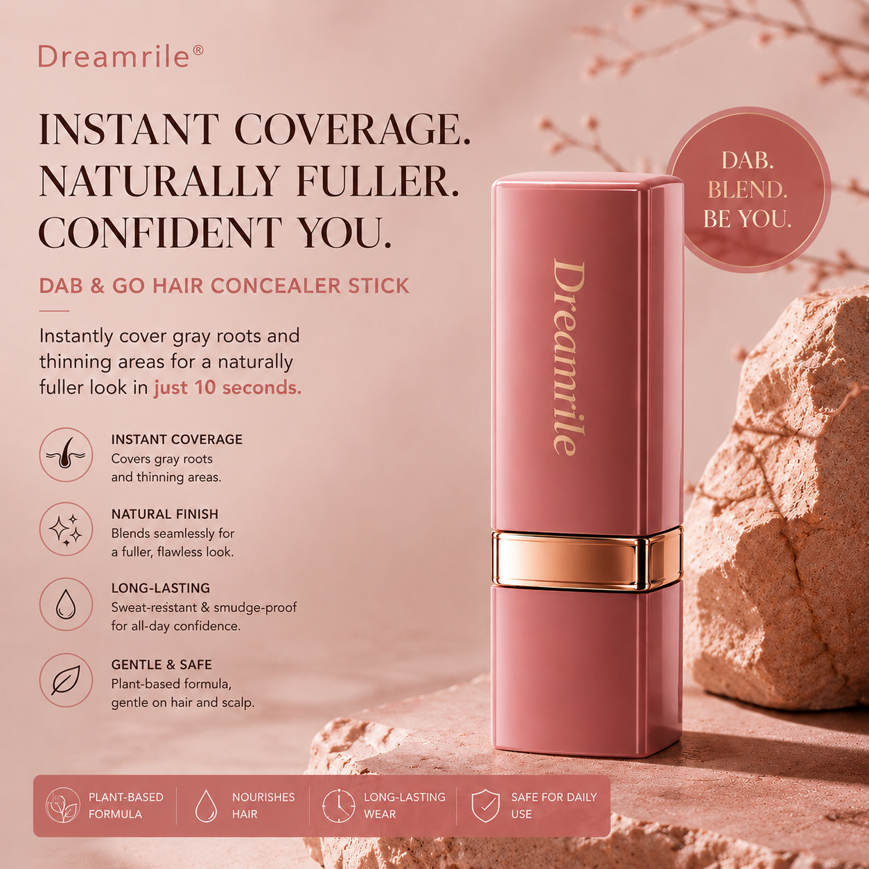Dreamrile® Dab & Go Hair Concealer Stick, 10 Second Gray Hair Coverage for Thinning Hair & Hairline